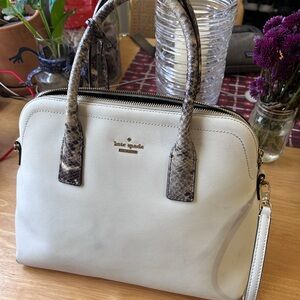 kate spade Cream Satchel with Snake-Effect Trim